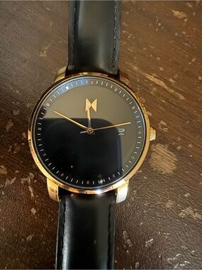 MVMT Unisex Black Leather Strap Watch with Rose Gold Case